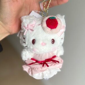 Hello Kitty Strawberry Whipped Cake Plush Mascot Keychain